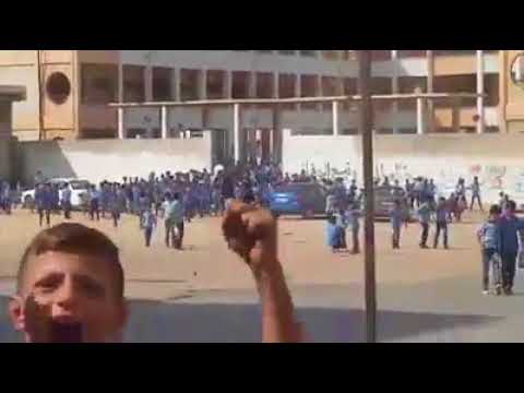 شاهد هروب جماعي لطلاب مدرسة معين بسيسو في غزة