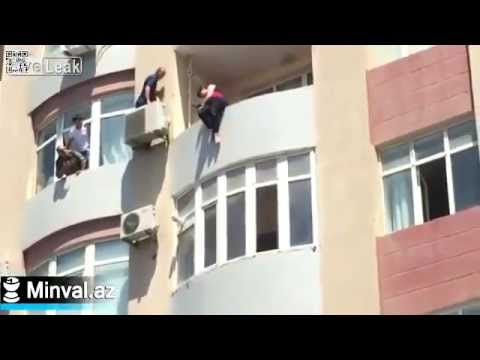 لحظة إنقاذ فتاة مخمورة حاولت الانتحار من الطابق الخامس